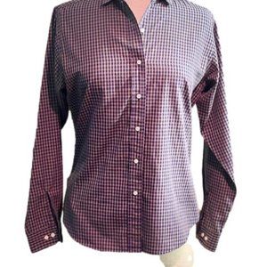 Lands End Navy/Beige Gingham Plaid Shirt